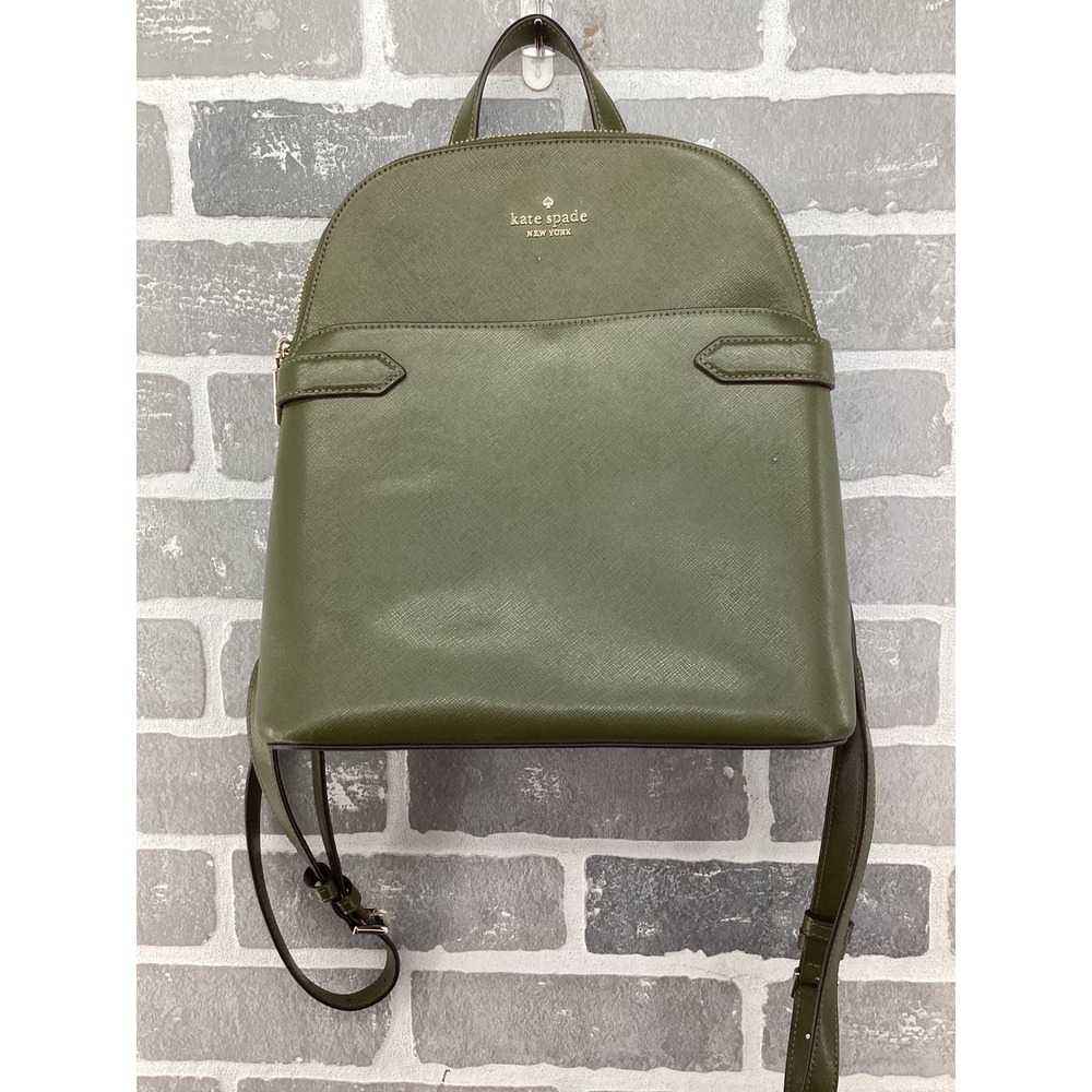 Kate Spade Olive Green Saffiano Leather Backpack Gold Hardware Medium Bag